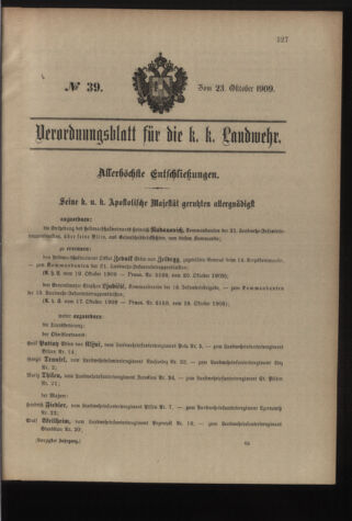 Verordnungsblatt für die Kaiserlich-Königliche Landwehr 19091023 Seite: 1