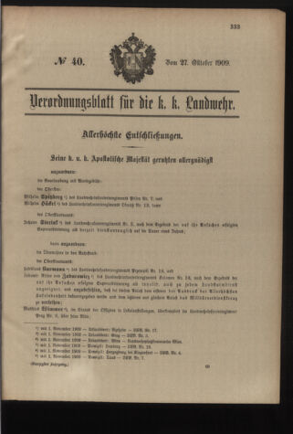 Verordnungsblatt für die Kaiserlich-Königliche Landwehr 19091027 Seite: 1