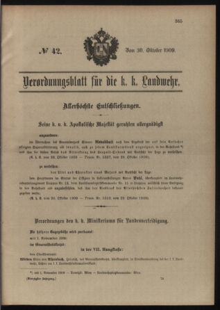 Verordnungsblatt für die Kaiserlich-Königliche Landwehr 19091030 Seite: 1