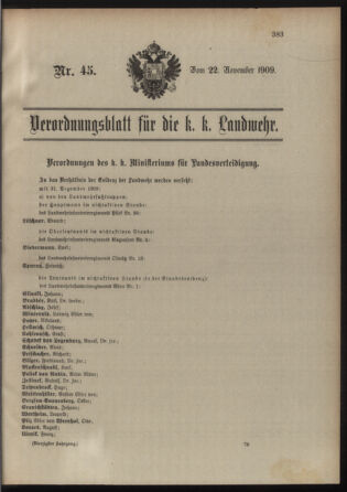 Verordnungsblatt für die Kaiserlich-Königliche Landwehr 19091122 Seite: 1