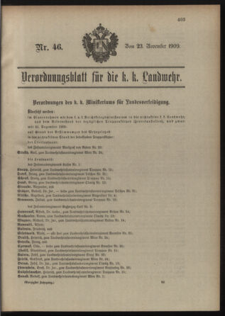 Verordnungsblatt für die Kaiserlich-Königliche Landwehr 19091123 Seite: 1