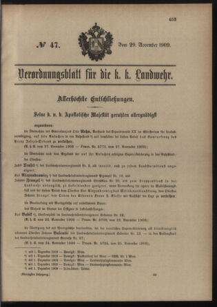 Verordnungsblatt für die Kaiserlich-Königliche Landwehr 19091129 Seite: 1