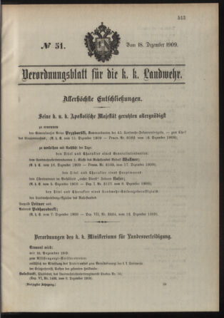 Verordnungsblatt für die Kaiserlich-Königliche Landwehr 19091218 Seite: 1