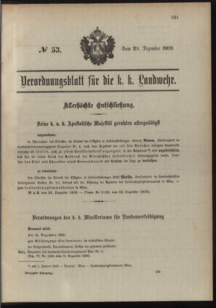 Verordnungsblatt für die Kaiserlich-Königliche Landwehr 19091229 Seite: 1