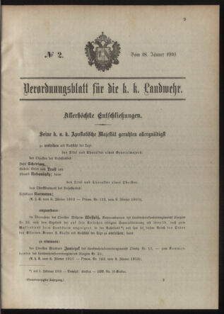 Verordnungsblatt für die Kaiserlich-Königliche Landwehr 19100118 Seite: 1