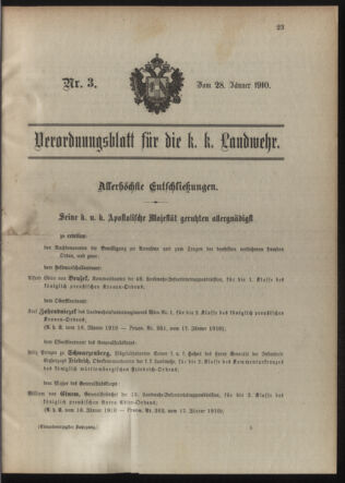 Verordnungsblatt für die Kaiserlich-Königliche Landwehr 19100128 Seite: 1