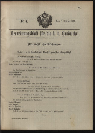 Verordnungsblatt für die Kaiserlich-Königliche Landwehr 19100208 Seite: 1