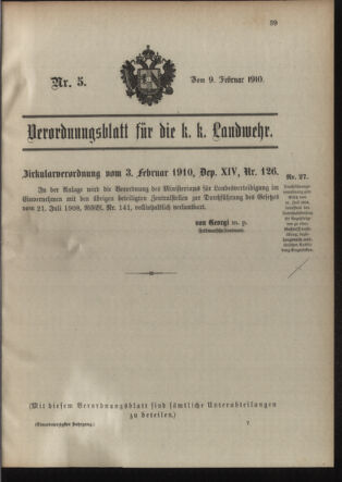 Verordnungsblatt für die Kaiserlich-Königliche Landwehr 19100209 Seite: 1