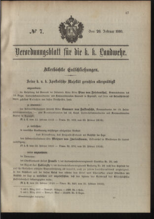 Verordnungsblatt für die Kaiserlich-Königliche Landwehr 19100226 Seite: 1