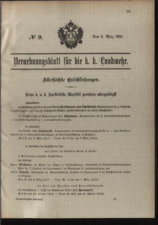 Verordnungsblatt für die Kaiserlich-Königliche Landwehr 19100308 Seite: 1