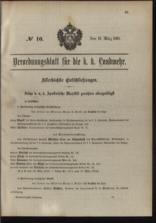 Verordnungsblatt für die Kaiserlich-Königliche Landwehr 19100318 Seite: 1