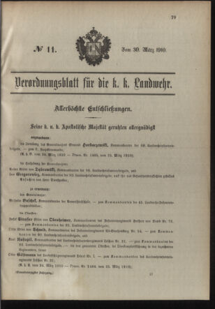 Verordnungsblatt für die Kaiserlich-Königliche Landwehr 19100330 Seite: 1