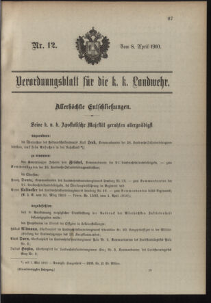 Verordnungsblatt für die Kaiserlich-Königliche Landwehr 19100408 Seite: 1