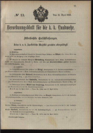 Verordnungsblatt für die Kaiserlich-Königliche Landwehr 19100418 Seite: 1