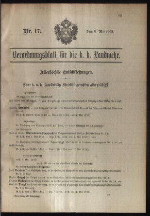 Verordnungsblatt für die Kaiserlich-Königliche Landwehr 19100509 Seite: 1