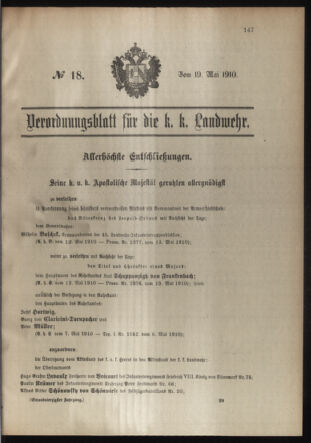 Verordnungsblatt für die Kaiserlich-Königliche Landwehr 19100519 Seite: 1