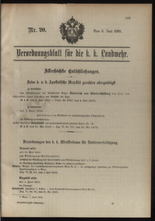 Verordnungsblatt für die Kaiserlich-Königliche Landwehr 19100608 Seite: 1