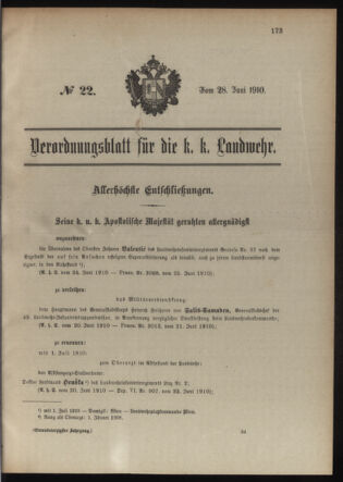 Verordnungsblatt für die Kaiserlich-Königliche Landwehr 19100628 Seite: 1