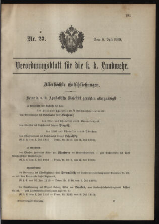 Verordnungsblatt für die Kaiserlich-Königliche Landwehr 19100708 Seite: 1