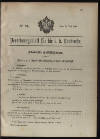 Verordnungsblatt für die Kaiserlich-Königliche Landwehr 19100718 Seite: 1