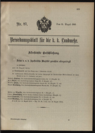 Verordnungsblatt für die Kaiserlich-Königliche Landwehr 19100818 Seite: 1