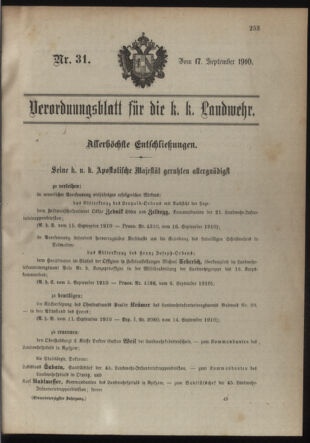 Verordnungsblatt für die Kaiserlich-Königliche Landwehr 19100917 Seite: 1