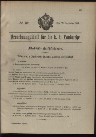 Verordnungsblatt für die Kaiserlich-Königliche Landwehr 19100921 Seite: 1