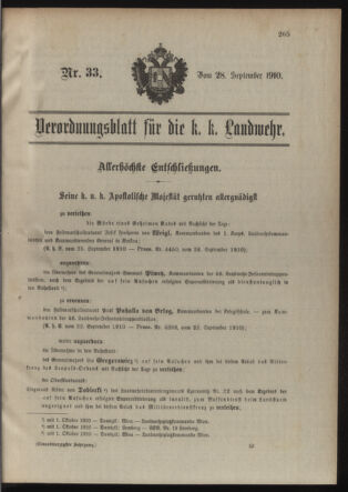 Verordnungsblatt für die Kaiserlich-Königliche Landwehr 19100928 Seite: 1