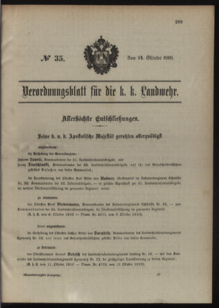 Verordnungsblatt für die Kaiserlich-Königliche Landwehr 19101014 Seite: 1