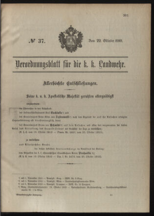 Verordnungsblatt für die Kaiserlich-Königliche Landwehr 19101022 Seite: 1