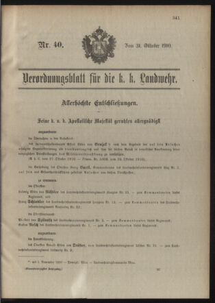 Verordnungsblatt für die Kaiserlich-Königliche Landwehr 19101031 Seite: 1