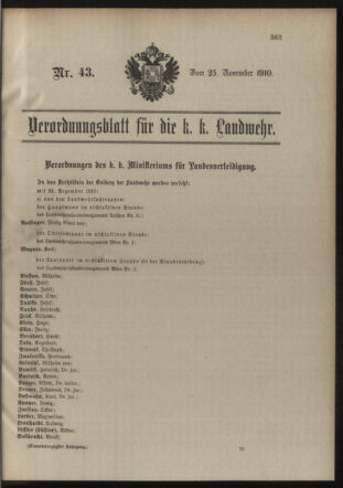 Verordnungsblatt für die Kaiserlich-Königliche Landwehr 19101125 Seite: 1