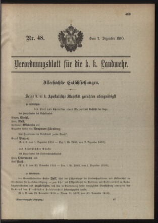 Verordnungsblatt für die Kaiserlich-Königliche Landwehr 19101207 Seite: 1