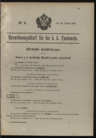 Verordnungsblatt für die Kaiserlich-Königliche Landwehr 19110218 Seite: 1