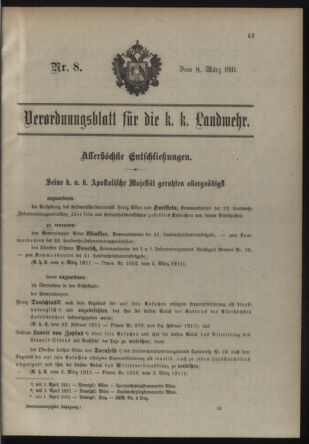 Verordnungsblatt für die Kaiserlich-Königliche Landwehr 19110308 Seite: 1