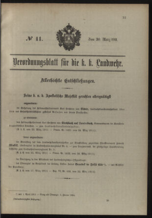 Verordnungsblatt für die Kaiserlich-Königliche Landwehr 19110330 Seite: 1