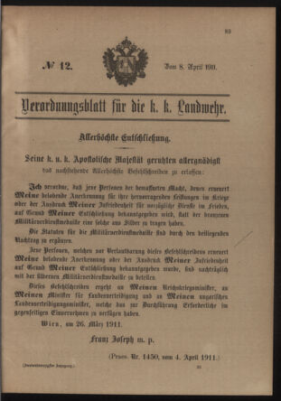 Verordnungsblatt für die Kaiserlich-Königliche Landwehr 19110408 Seite: 1