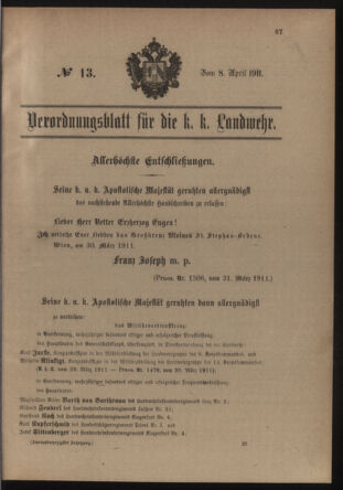 Verordnungsblatt für die Kaiserlich-Königliche Landwehr 19110408 Seite: 5