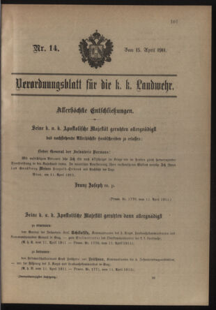 Verordnungsblatt für die Kaiserlich-Königliche Landwehr 19110415 Seite: 1