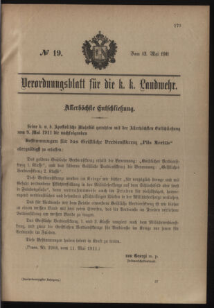 Verordnungsblatt für die Kaiserlich-Königliche Landwehr 19110513 Seite: 1