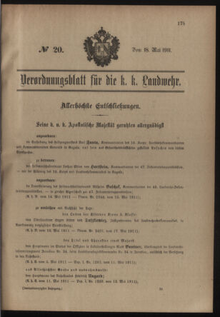 Verordnungsblatt für die Kaiserlich-Königliche Landwehr 19110518 Seite: 1