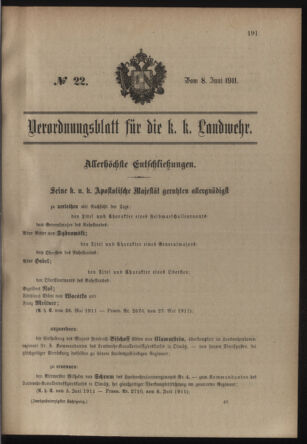 Verordnungsblatt für die Kaiserlich-Königliche Landwehr 19110608 Seite: 1