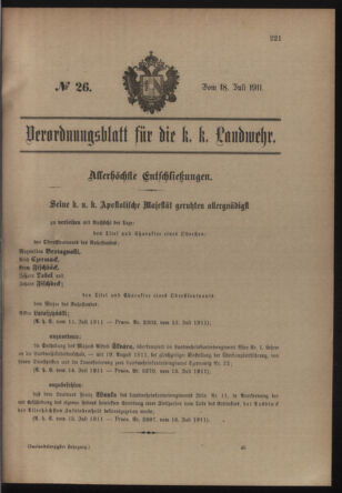 Verordnungsblatt für die Kaiserlich-Königliche Landwehr 19110718 Seite: 1