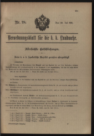 Verordnungsblatt für die Kaiserlich-Königliche Landwehr 19110728 Seite: 1