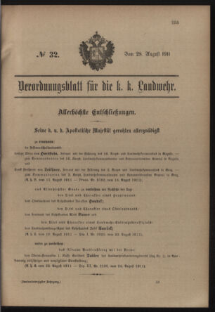 Verordnungsblatt für die Kaiserlich-Königliche Landwehr 19110828 Seite: 1