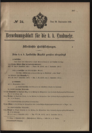 Verordnungsblatt für die Kaiserlich-Königliche Landwehr 19110918 Seite: 1