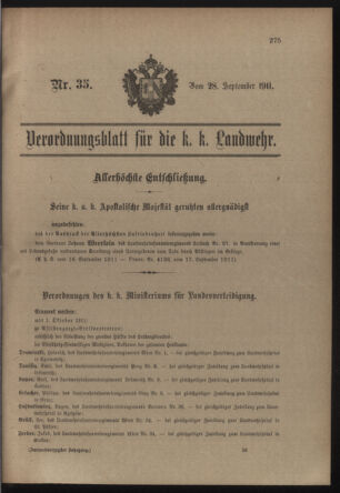 Verordnungsblatt für die Kaiserlich-Königliche Landwehr 19110928 Seite: 1