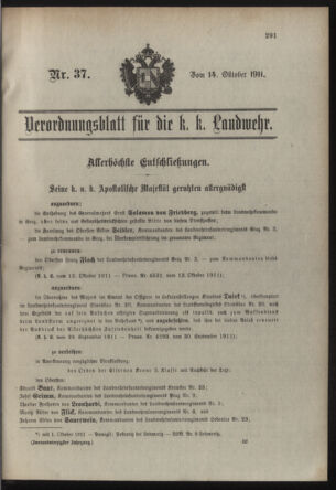 Verordnungsblatt für die Kaiserlich-Königliche Landwehr 19111014 Seite: 1