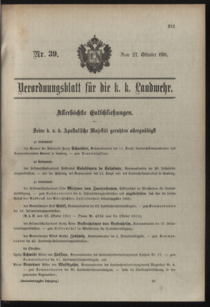 Verordnungsblatt für die Kaiserlich-Königliche Landwehr 19111027 Seite: 1