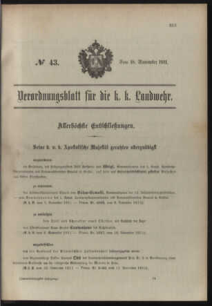 Verordnungsblatt für die Kaiserlich-Königliche Landwehr 19111118 Seite: 1